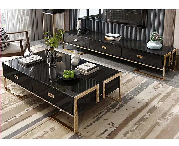 Tea Table Post-Modern Light Luxury Tempered Glass Tea Table TV Cabinet Unit Small-Sized Tea Table TV Cabinet Unit