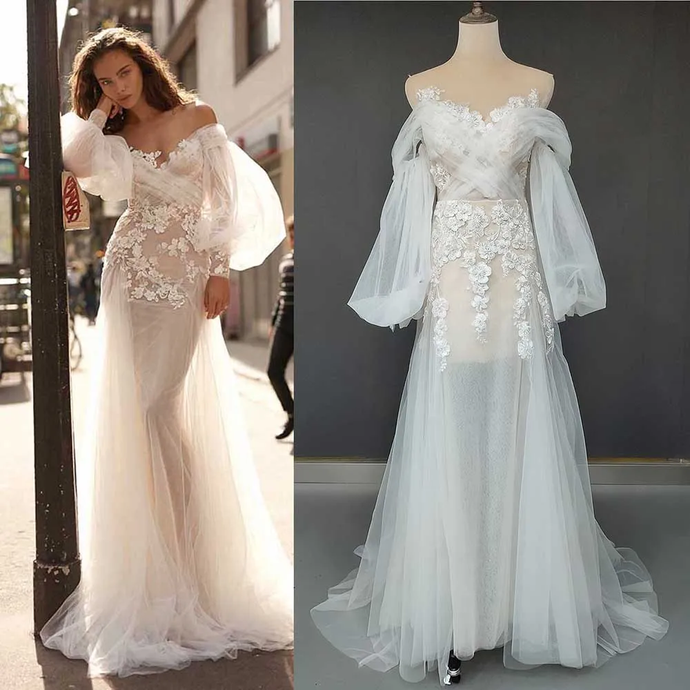 Robe de Mariée en Tulle avec Appliques Florales 3D, Sur Mesure, Transparente, Manches sulfBouffantes, pour Patients