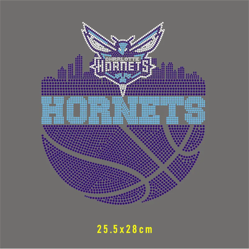 

Hornets Rhinestone Heat Transfer Designs, Garment Strass, Hotfix, Custom Basketball Patches, Thermal Stickers, Felt Applique