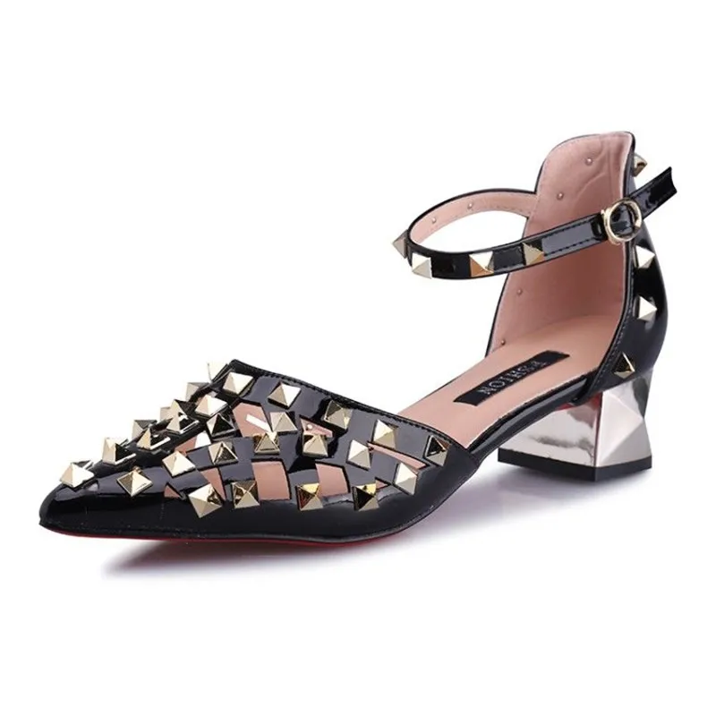 2021 Elegant Women Comfy Rhinestone Pumps Sandals Shiny Gold Red Black Ladies Square Heel Slip-on Female Office Dress Shoes Hot