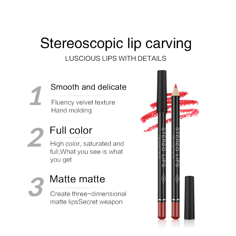 12 Color Sexy Matte Lipstick Pencil Waterproof Lasting Lip Liner Pen Non-stick Cup Lip Liner Contour Pencil Set Beauty Cosmetic