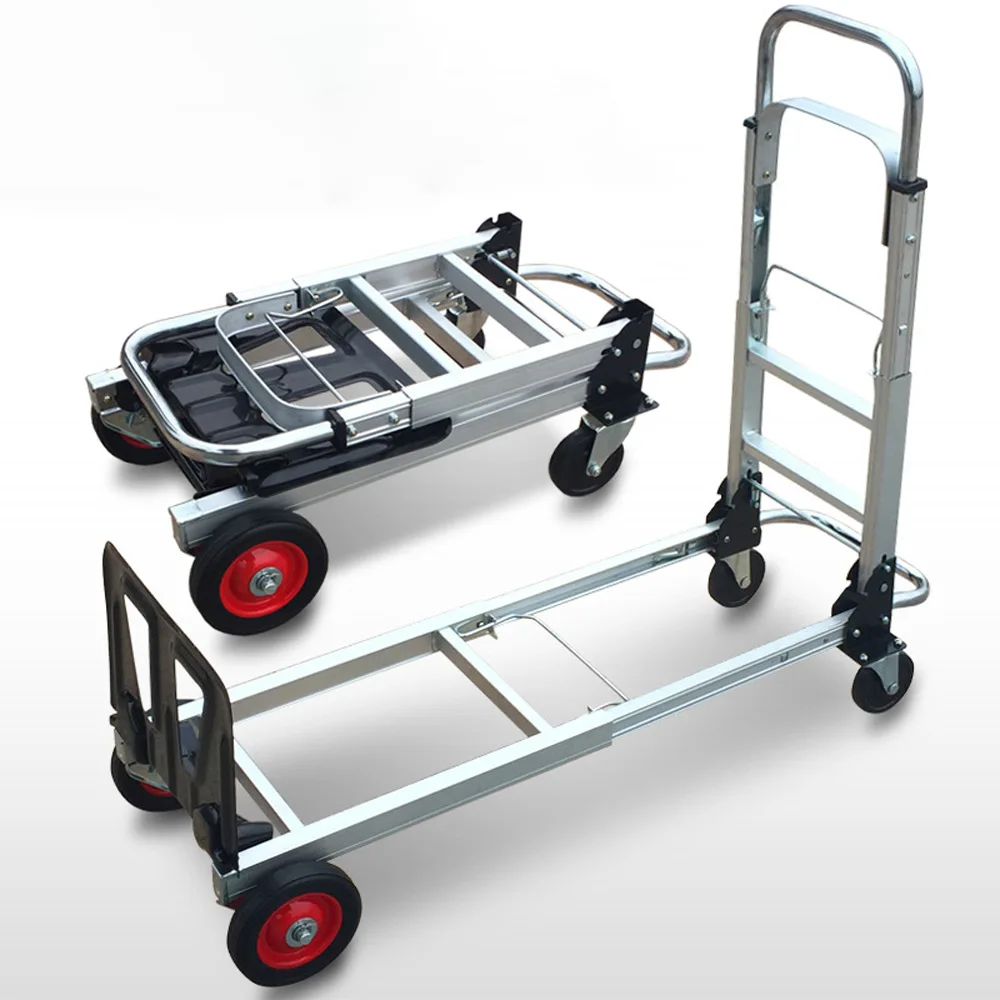 

Four-Wheel Shopping Trolley Portable Folding Aluminum Alloy Flatbed Trailer Cargo Loading And Unloading Tool Vehicle