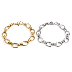 Pulseras ovaladas de acero inoxidable Punk para hombres y mujeres, cadenas de moda, regalos de joyería hechos a mano, joyería exquisita, 19,5 cm de largo