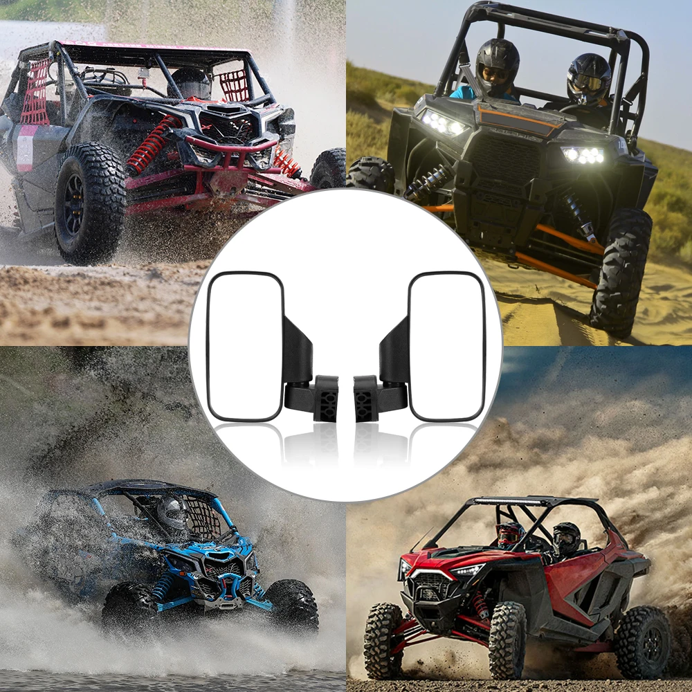 ATV UTV Side Mirror Motorcycle Rear View Mirrors Convex Lens On 1.75/2inch Bar Roll Cage Fastener Pit Bike Accessories Universal