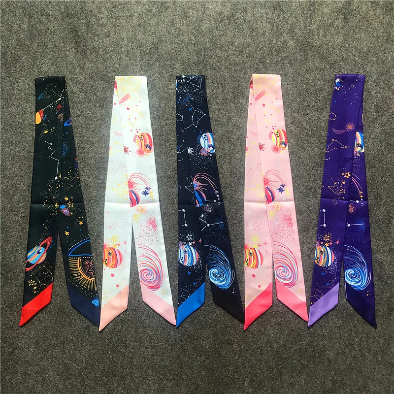 Universe Planet Series Printing Design 5*100cm Women Silk Scarf Fashion Headscarf Brand Tie Handle Bag Ribbons Scarves Wraps