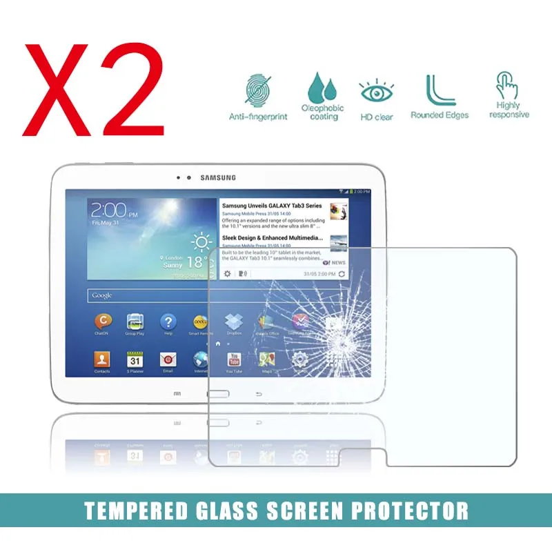 

2Pcs Tablet Tempered Glass Screen Protector Cover For Samsung Galaxy Tab 3 10.1 p5200 GT-P5210 Full Coverage Screen