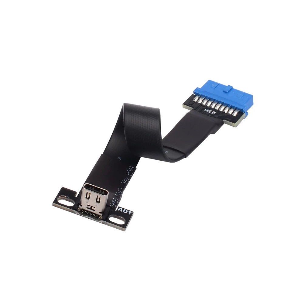 كابل تمديد مسطح USB 3.0 19Pin/20Pin إلى Type-C ذكر إلى أنثى للكوع الجوي FPV مع دعامة يربك PCI لـ ITX A4