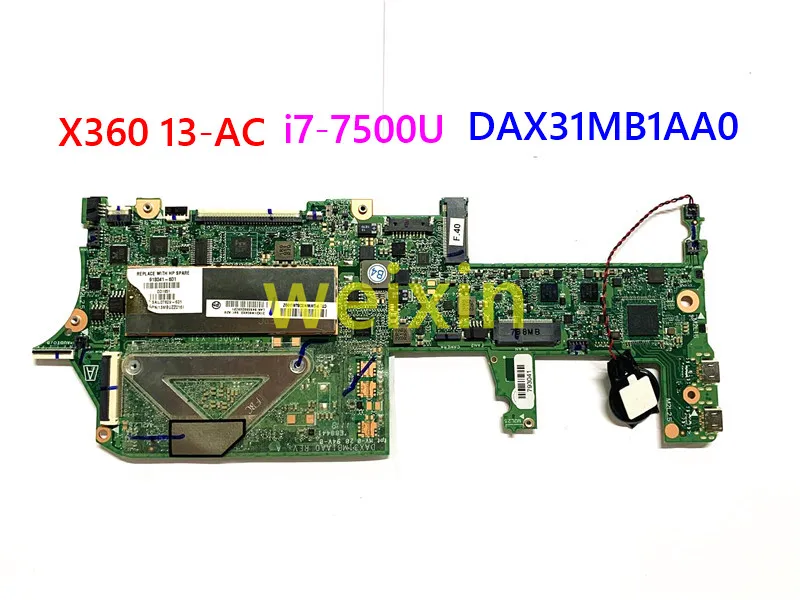 For HP X360 13-AC 918042-601 918042-001 DAX31MB1AA0 mainboard for HP Spectre x360 13-AC laptop motherboard i7-7500U 8GB fully Te