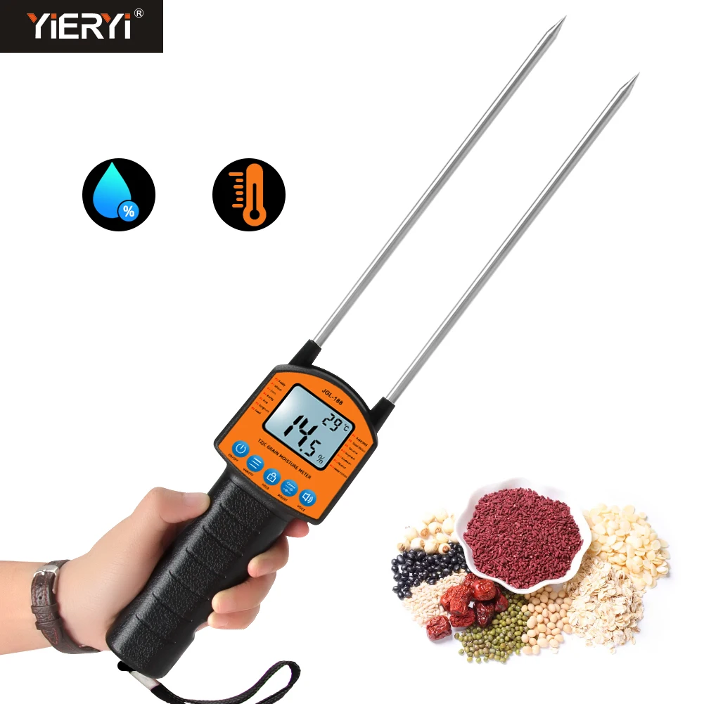 

JGL-188 Digital Grain Moisture Meter Humidity Temperature Tester LCD Metal Sensor Voice Broadcast for Corn Wheat Rice Bean Flour