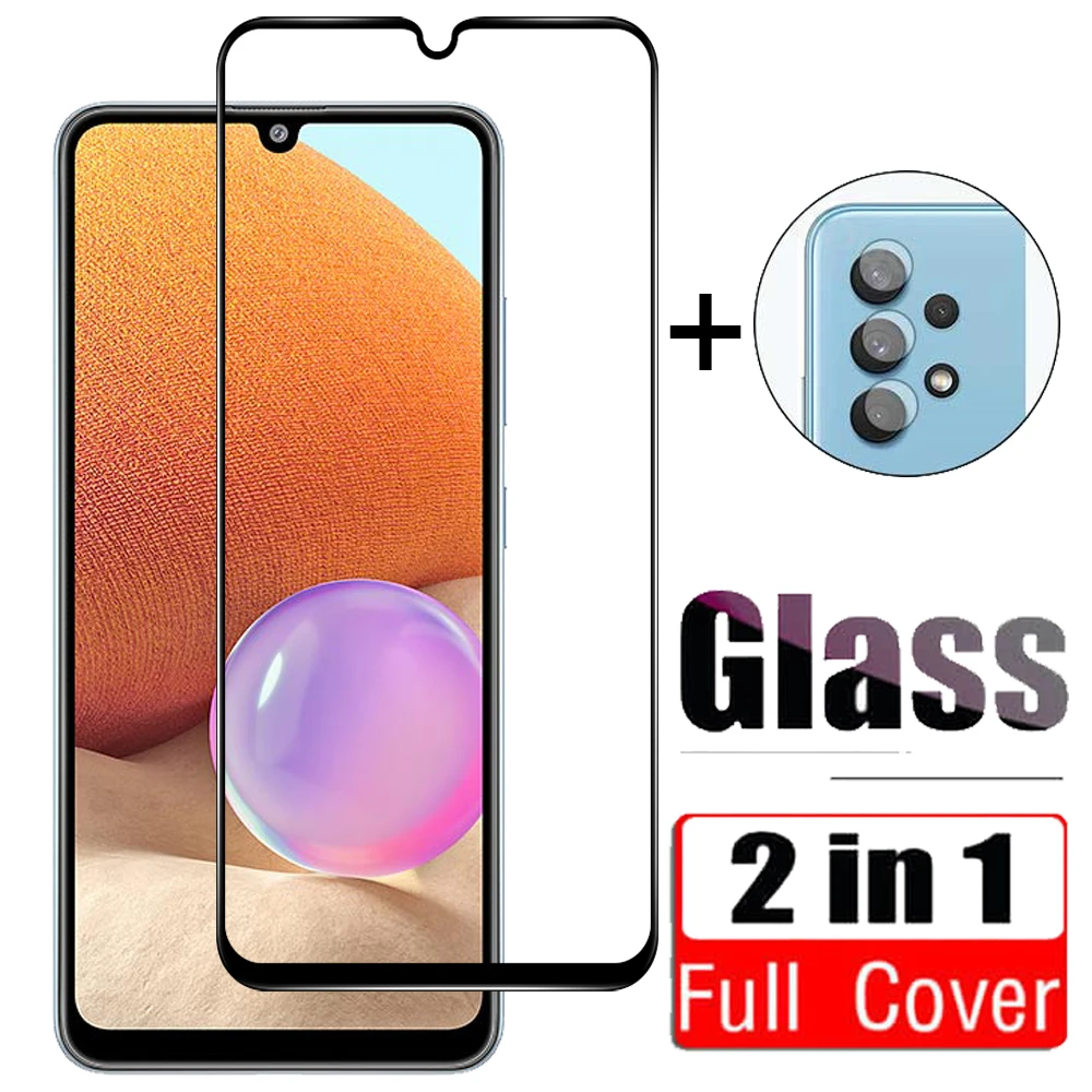 2in1 Tempered Glass For Samsung Galaxy A32 4G Full Cover Screen Protector For Samsung A32 A 32 a32 Camera Lens Protective Film