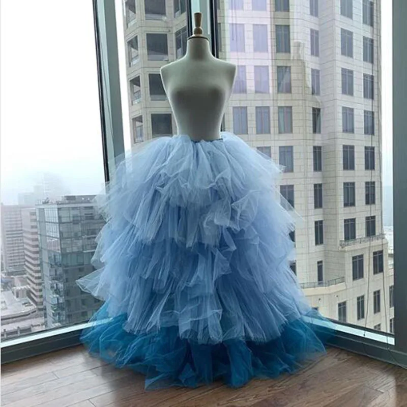 

Real Image Puffy Tulle Tiered Long Skirt Women Ball Gown Prom Skirts Custom Chic Ruffles Tulle Tutu Party Skirt 2020 Photoshoot