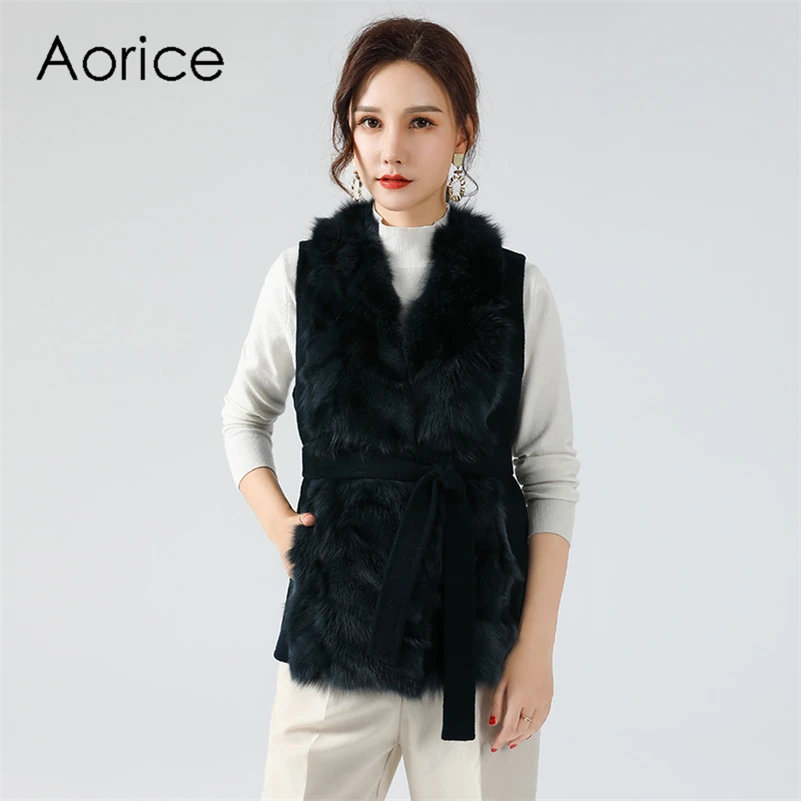 Aorice Women Winter Fox Fur Vest Parka Coat Jacket 2020 New Female Lady Natural Fox Fur Vests Coats Jackets Z20139