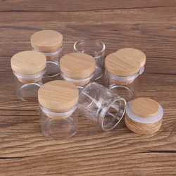 5pcs 10ml Mini Glass Bottles Glass Jars with Bamboo Lids Glass Vials Spice Jars for Wedding Favors Size: 30*30mm