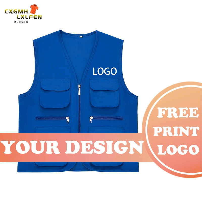 Work and leisure all-match summer new unisex vest multi-pocket vest high-end custom logo printed brand text