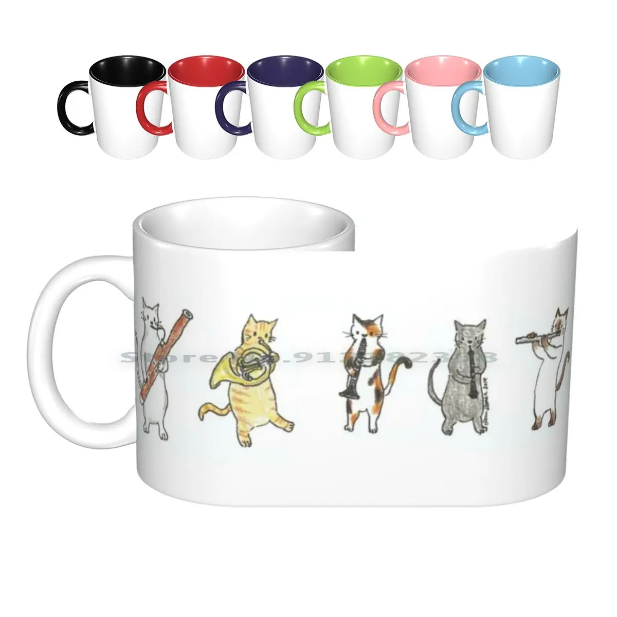 Wind Meowtet Ii Ceramic Mugs Coffee Cups Milk Tea Mug Cat Cats Music Instrument Woodwind Quintet Flute Oboe Clarinet Bassoon