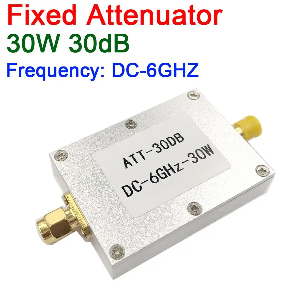 Atenuador fijo RF (M-F) Coaxial para medidor de potencia/analizador de espectro, 30W, 30dB, CC a 6GHz