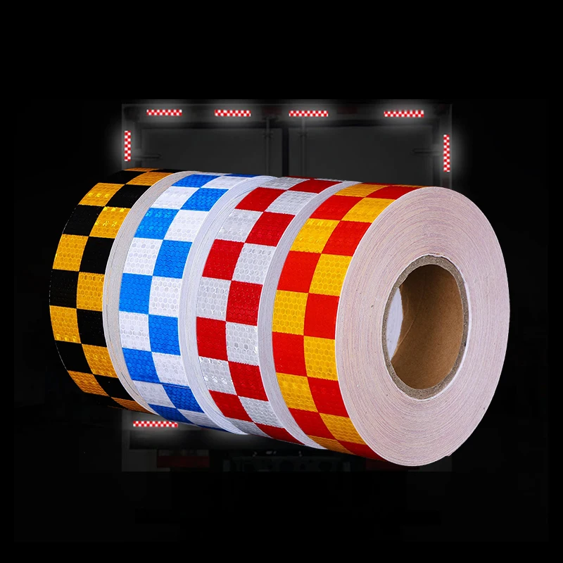 VOOFENG High Visibility Reflective Car Sticker Warning Tape for Bicycle Truck Car Decals PVC Checkered 5cmX25m 5cmX50m RS-6490