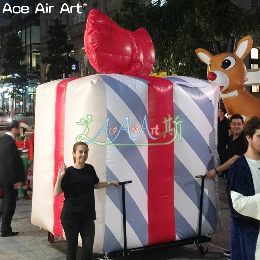 Christmas Parade Events Balloon Inflatable Gift-box 3m H Christmas Present Boxes with Free Blower for Sale