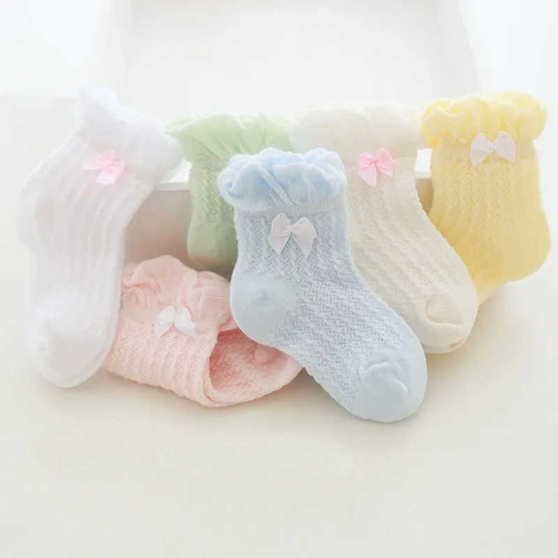 

Summer girl socks newborn baby girls socks cotton breathable mesh thin soft bubble mouth bow Fashion casual children kids socks