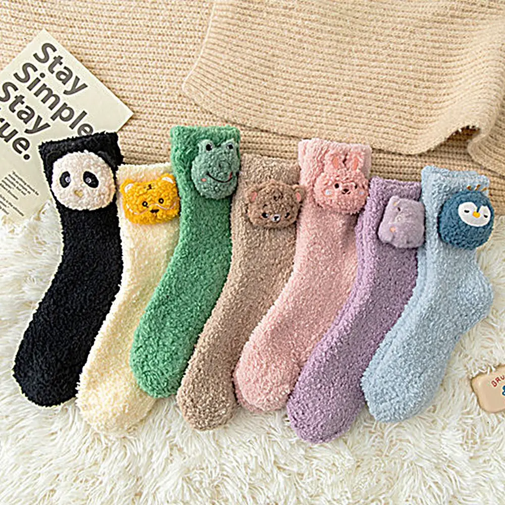 Design Middle Tube Bear Penguin Three-dimensional Cartoon Hosiery Women Frog Socks Floor Socks Coral Fleece Socks