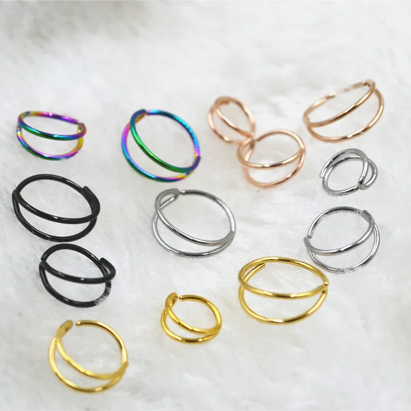 

100pcs 316L Surgical Steel 20G Two Rings Open Bend Seamless Hoop Fake Nose Ring Earring Ear Helix Tragus Nose Lip Piercing New