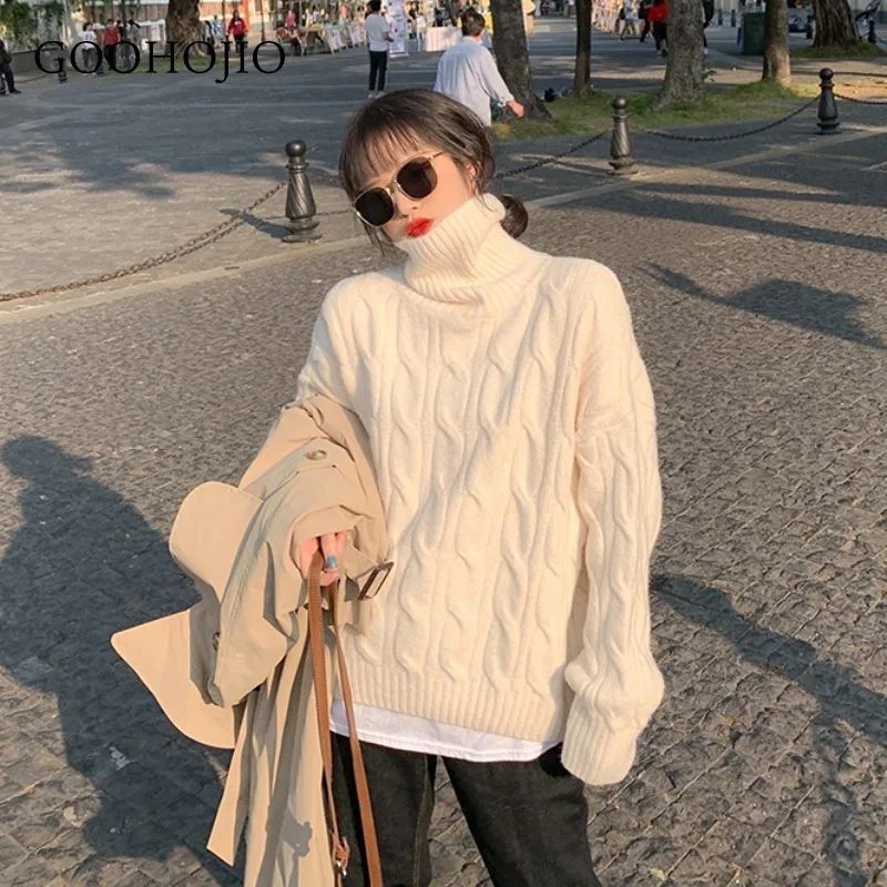 

GOOHOJIO Autumn Winter Women Knitted Turtleneck Cashmere Sweater 2021 Casual Basic Pullover Jumper Batwing Long Sleeve Loose Top