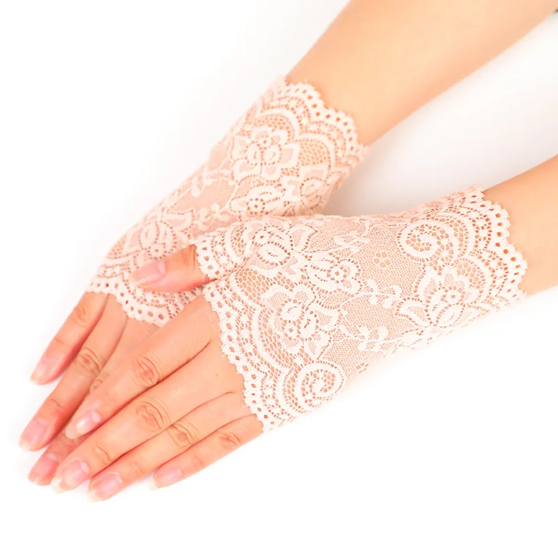 Gants sans doigts fins demi-doigts en dentelle pour femmes, protection solaire