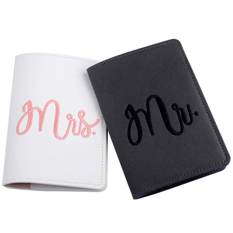 ANKUCOO Mr Mrs Lover Couple Passport Cover Embroidery Letter Women Men Travel Wedding Passport Cover Holder Travel Case AN21