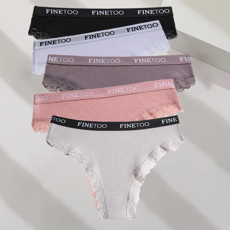 FINETOO 5 Teile/satz M-XXL Baumwolle Höschen frauen Brief Tanga Mädchen Brasilianische Panty Sexy Spitze Unterwäsche Für Frau Dessous Bikini