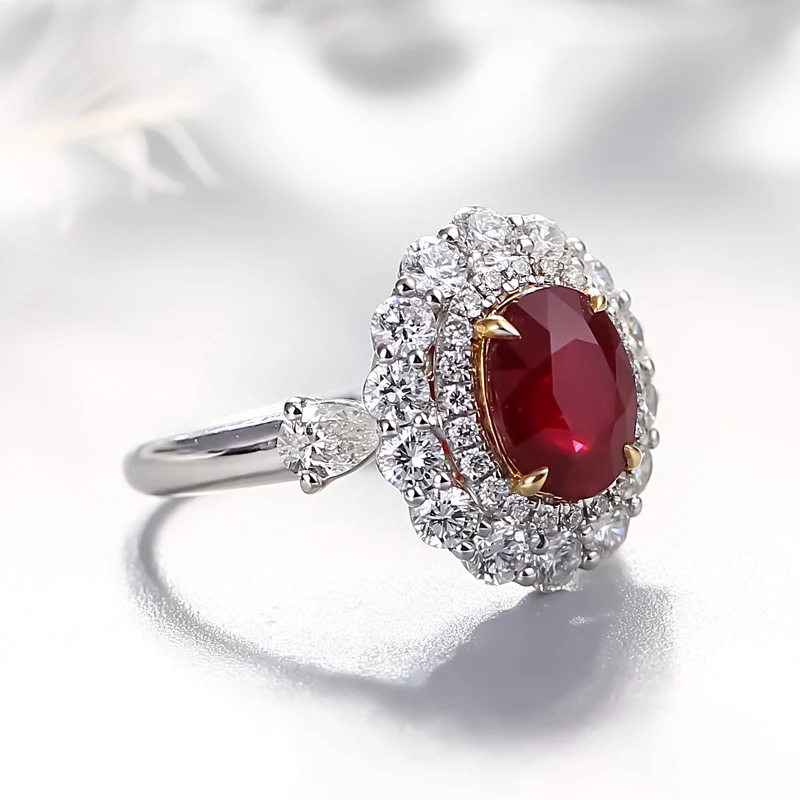 9K Gold ring Lab Created 1.5ct Ruby and Moissanite Diamond Ring With national certificate Ru-0014