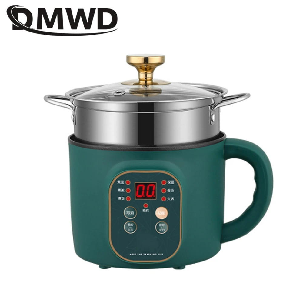 DMWD เครื่องทำอาหารไฟฟ้า1.7L หม้อหุงข้าว Mini ซุปหม้ออาหาร Steamer Multi-Function กระทะร้อนหม้อโจ๊ก Maker 110V 220V