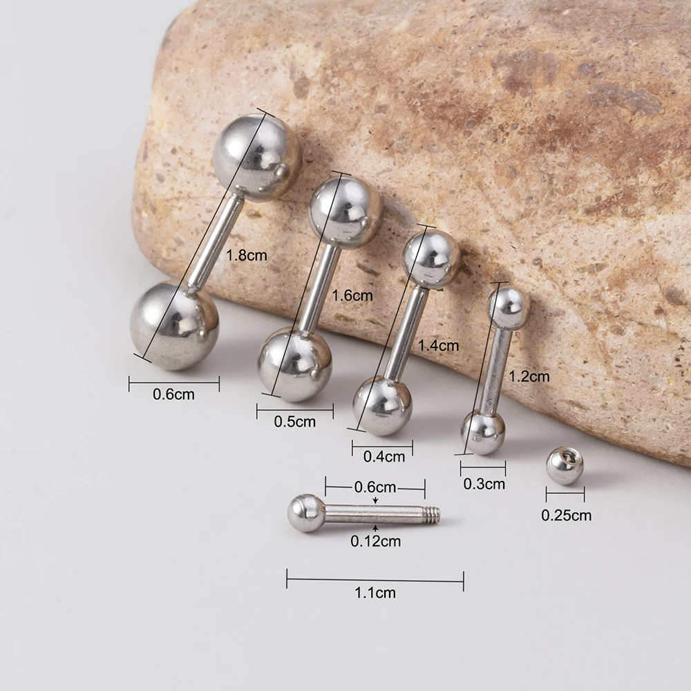 5Pcs 2.5/3/4/5/6mm Balls Cartilage Helix Ear Piercings Tragus Ball Studs Surgical Steel Barbell Earring Fashion Body Jewelry 16G