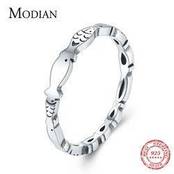 Modian Novel Fish Stackable Ring Real 925 Sterling Silver Fashion Special Animal Finger Rings Minimalist Jewelry For Women Gift