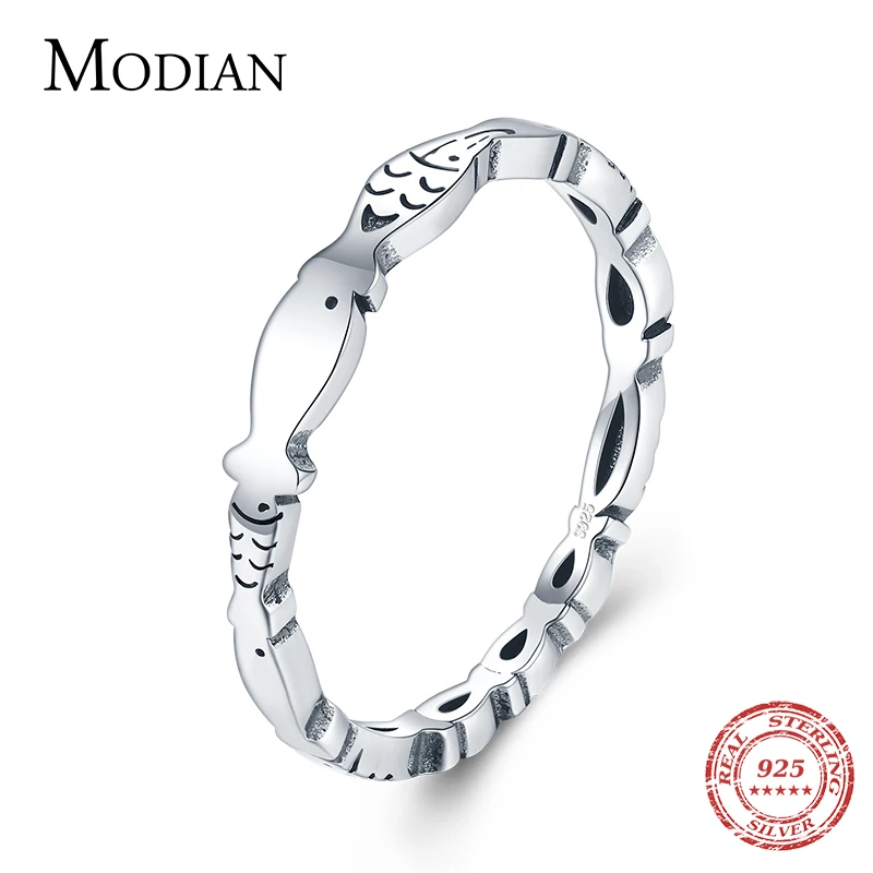 Modian Novel Fish Stackable Ring Real 925 Sterling Silver Fashion Special Animal Finger Rings Minimalist Jewelry For Women Gift