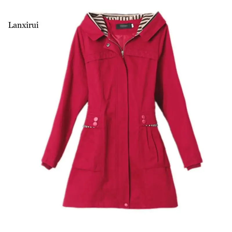

Spring Autumn Coat Women New Korean Mid Long Hooded Windbreaker Overcoat Cotton Khaki Trench Coat Female Casual Tops
