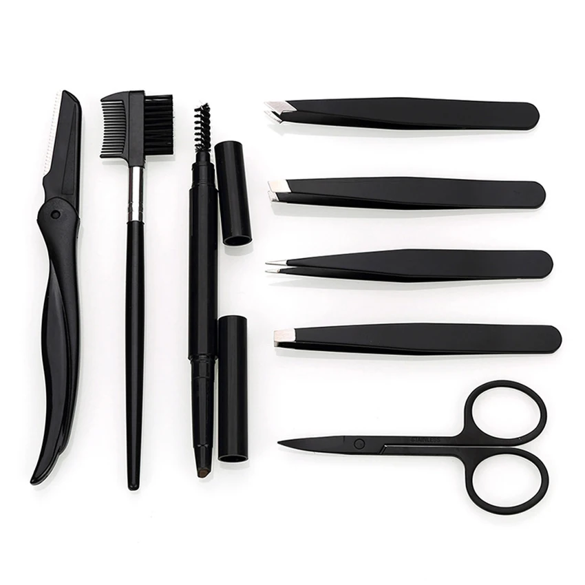 8Pcs/set Makeup Tools Eyebbrow Trimming Set Portable Eyebrow Shaver Eyebrow Trimmer Scissors Eye Brow Comb Facial Care Tools