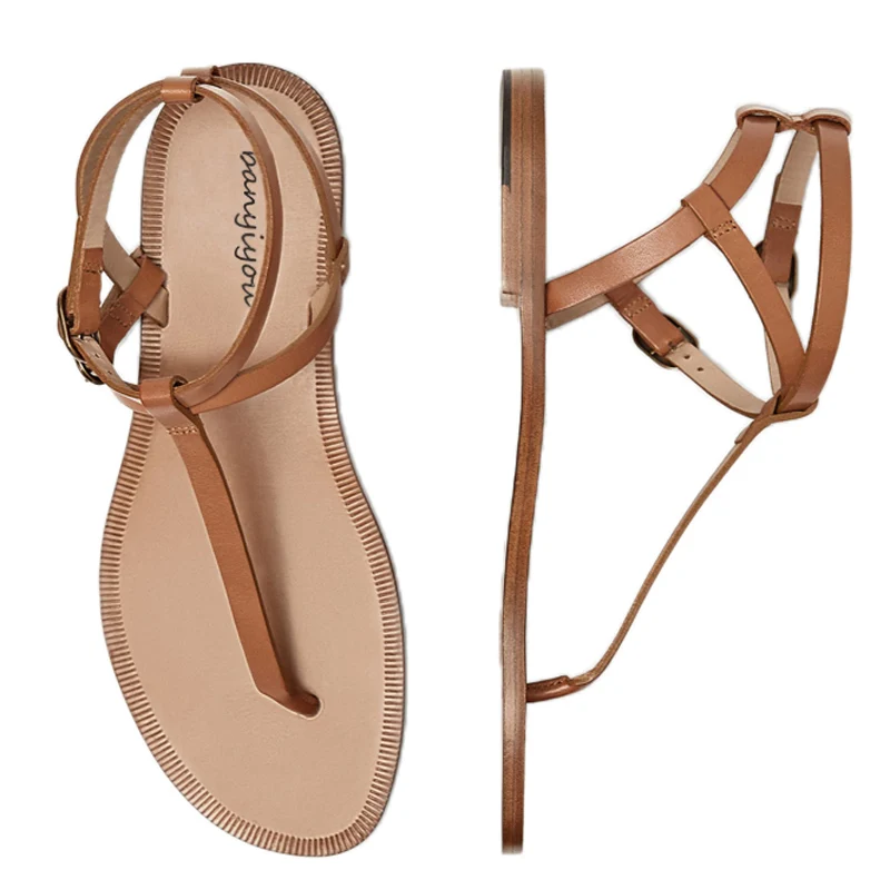 2024 Summer Flip Flops Shoes Woman Brown Ankle Buckle Flat With Gladiator Sandals Flats Bohemia Vacation Shoe Slides Sandalias