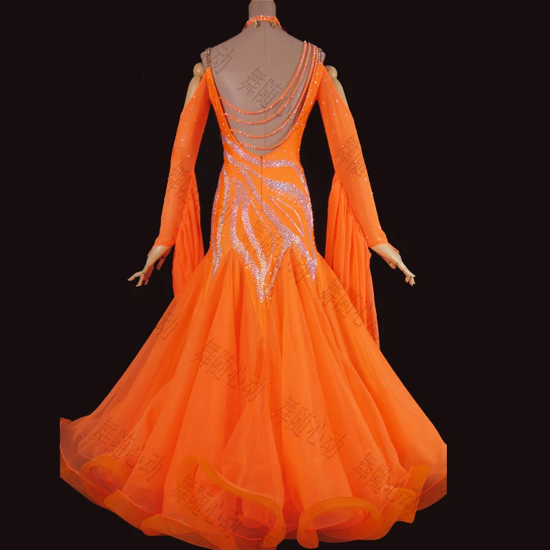 Everyday Ballroom Waltz Tango Quickstep Dance Dress Custom Made Ballroom Dance Dress Orange Colour Ballroom Dance Dress