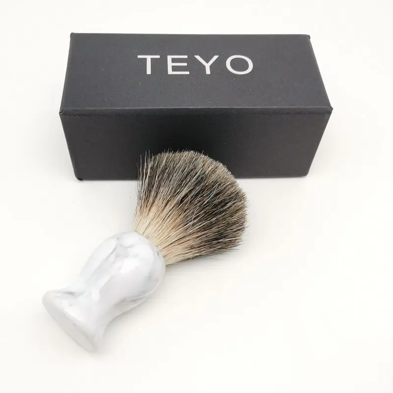 TEYO – brosse de rasage en poils de blaireau, poils de blaireau, poils de blaireau, avec manche, avec boîte cadeau