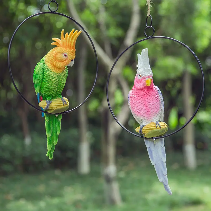 Pastoral Simulation Tree Hanging Parrot Accessories Resin Birds Decoration Outdoor Garden Figurines Crafts Yard Furnishing Decor