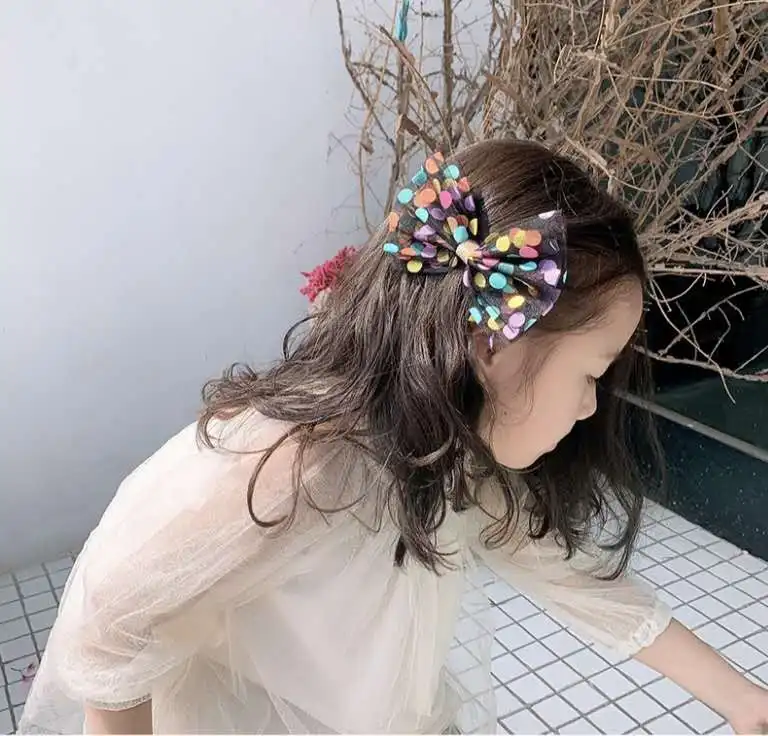 Picture 7: Thumbelina 4.5inch Dot Mesh Princess Hairgrips Multi-layer Hair Bows with Clip Dance Party Bow Hair Clip Girls Hair Accessories