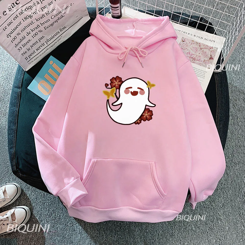 

Hutao Ghost Cartoon Print Hoodie Kawaii Aesthetic Funny Velvet Winter Clothes Genshin Girls Loose Harajuku Daily Pullover Korean