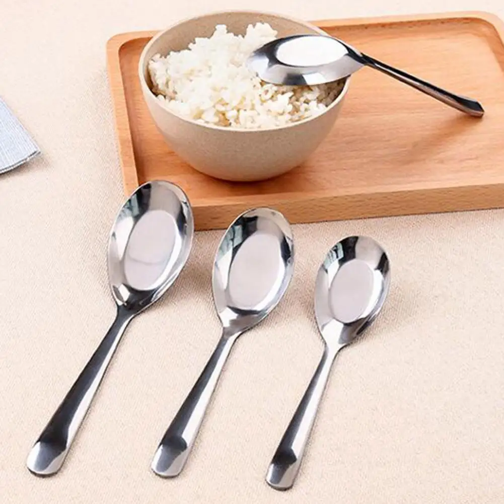 1Pc Stainless Steel Metal Chinese Asian Rice Soup Spoons Silver Mirror Polished Flatware for Home Restaurants Eco Friendly Spoon