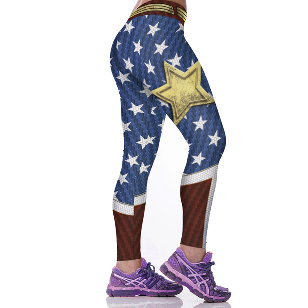 Sport Leggings Women Stars 3D Print Yoga Pant Quick Dry Superhero Leggins Gym Fitness Running Tights Slim Trouser Gymwear Female