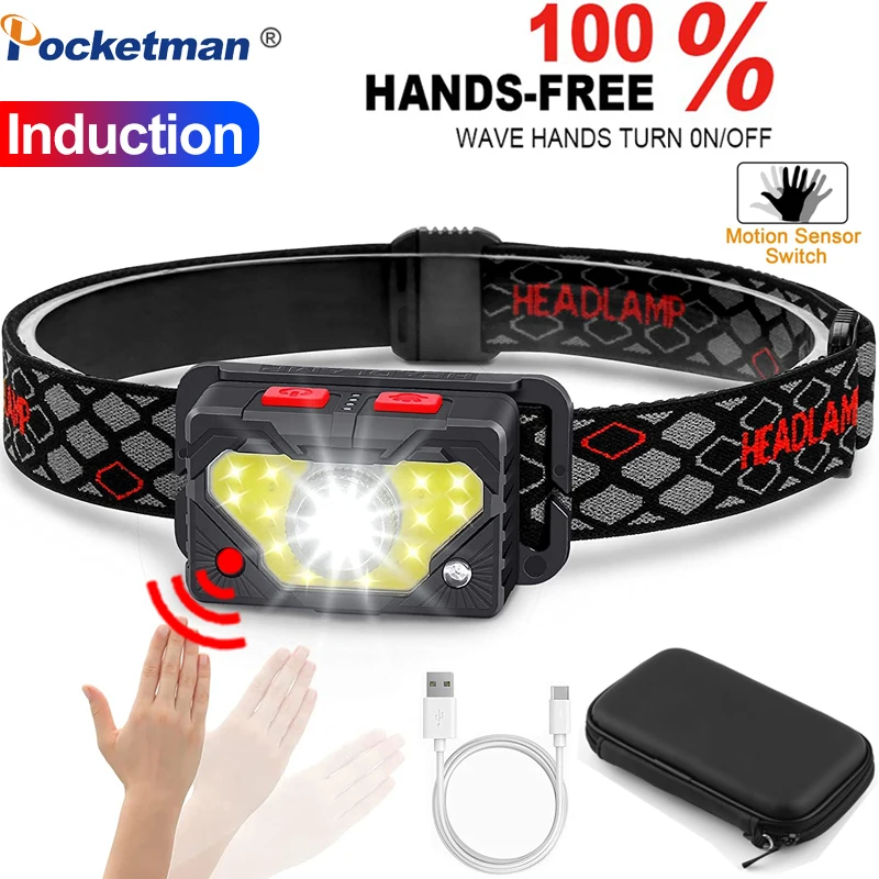 

Powerfull LED Headlamp Rechargeable Motion Sensor Headlight Camping Flashlight Head Light Lamp Cycling Running Fishing