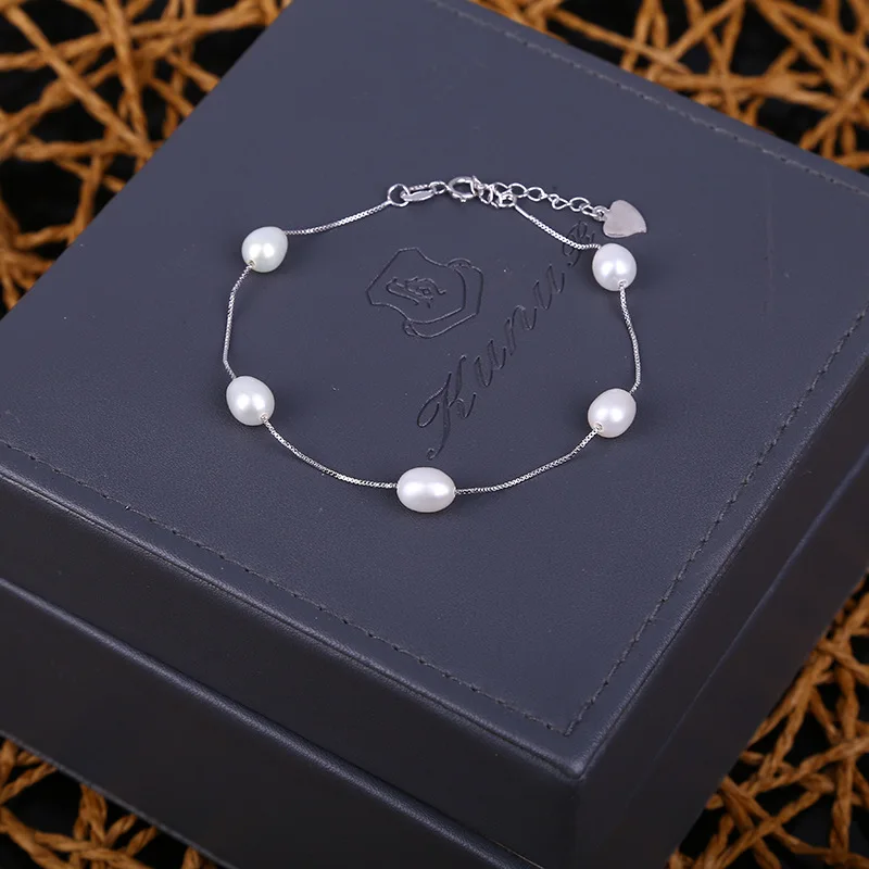 

Real S925 Sterling Silver Bracelet Natural Freshwater Pearl Chain & Link Bracelets For Women Jewelry Fashion Wedding Gift