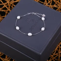 Real S925 Sterling Silver Bracelet Natural Freshwater Pearl Chain & Link Bracelets  For Women Jewelry Fashion Wedding Gift