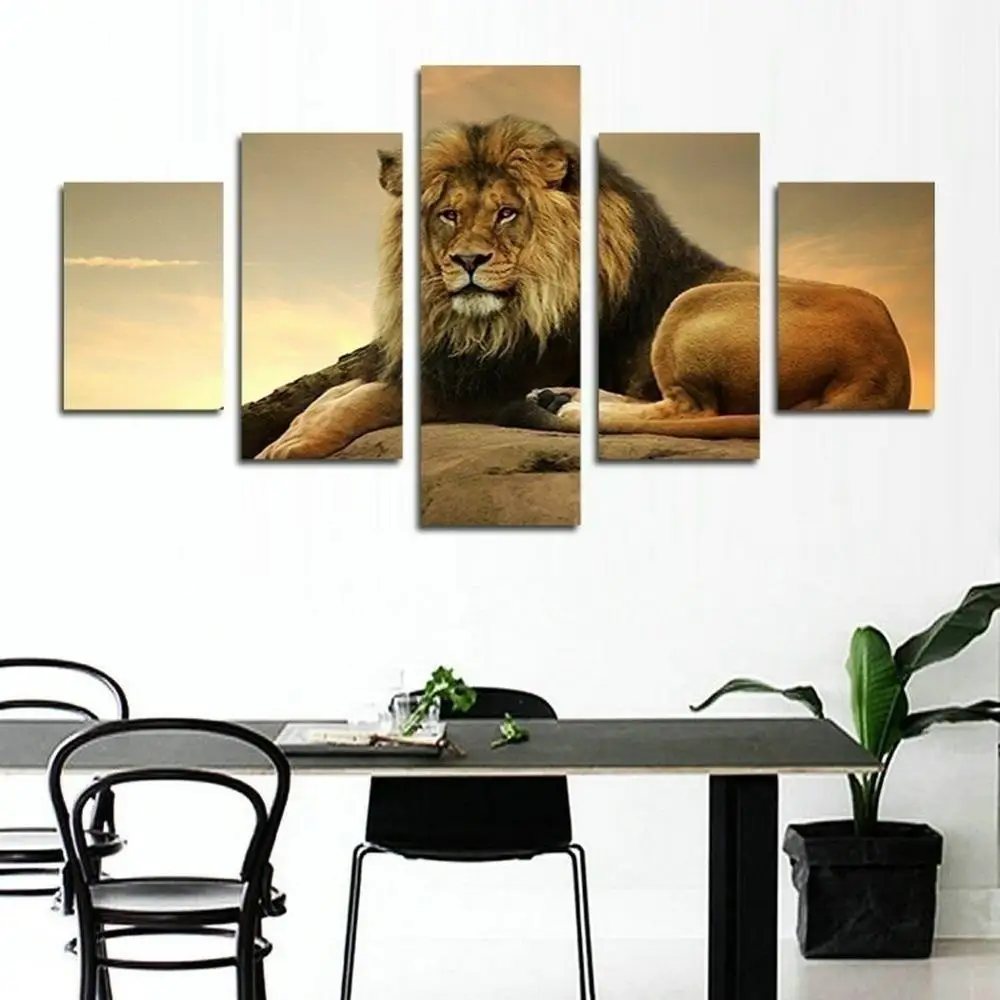 

5 Piece Animal Poster Modular Canvas Pictures Print Lion Frameless Wall Art Canvas Paintings Wall Decorations for Living Room