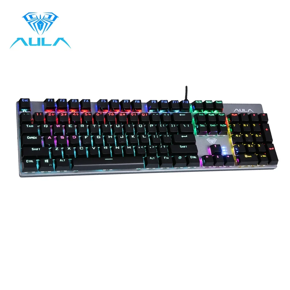 AULA S2016 Mechanical Game Keyboard, Full Key Anti Ghosting Programmable Blue Breathing Light Keyboard, Suitable for PC Laptops