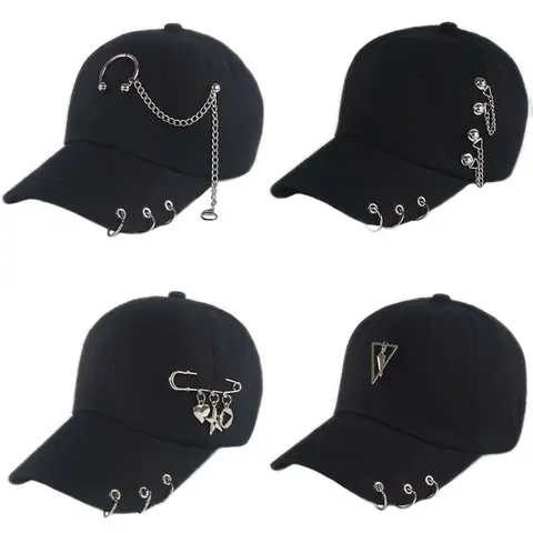 Mode Hip Hop Katoen Baseball Cap Bts Creatieve Piercing Ring Caps Punk Volwassen Casual Solid Verstelbare Unisex Hoed Snapback